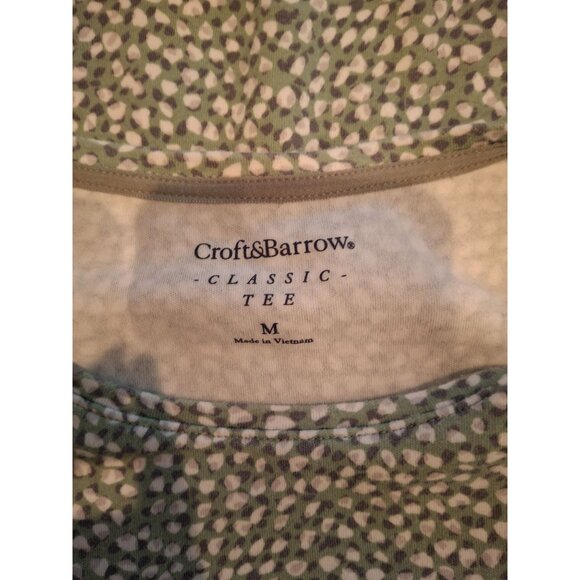 Croft and Barrow Long Sleeve Classic Tee Womens Medium Green White Pattern - Picture 5 of 9